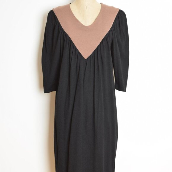 vintage 80s dress knit wool jersey black brown futuristic space age midi M - Picture 2 of 9